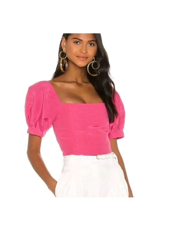Alice + Olivia Joslyn Pink Puff Sleeve Cropped Top Size 2 - Picture 5 of 8